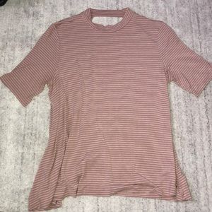 Pink and white striped short sleeve shirt